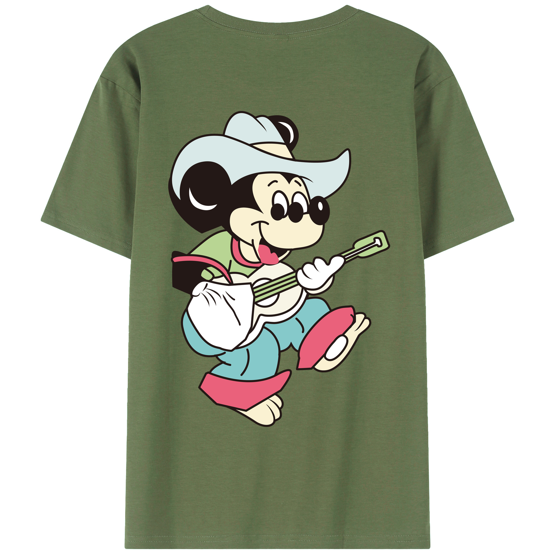 ミッキーマウス Mickey Mouse 綿100％ メンズ半袖Tシャツ（バックプリント） 通気性